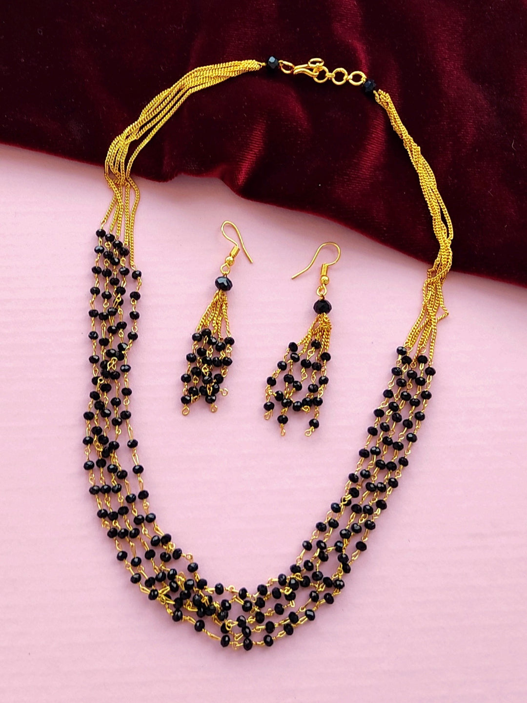 Black beads layered necklace set for women