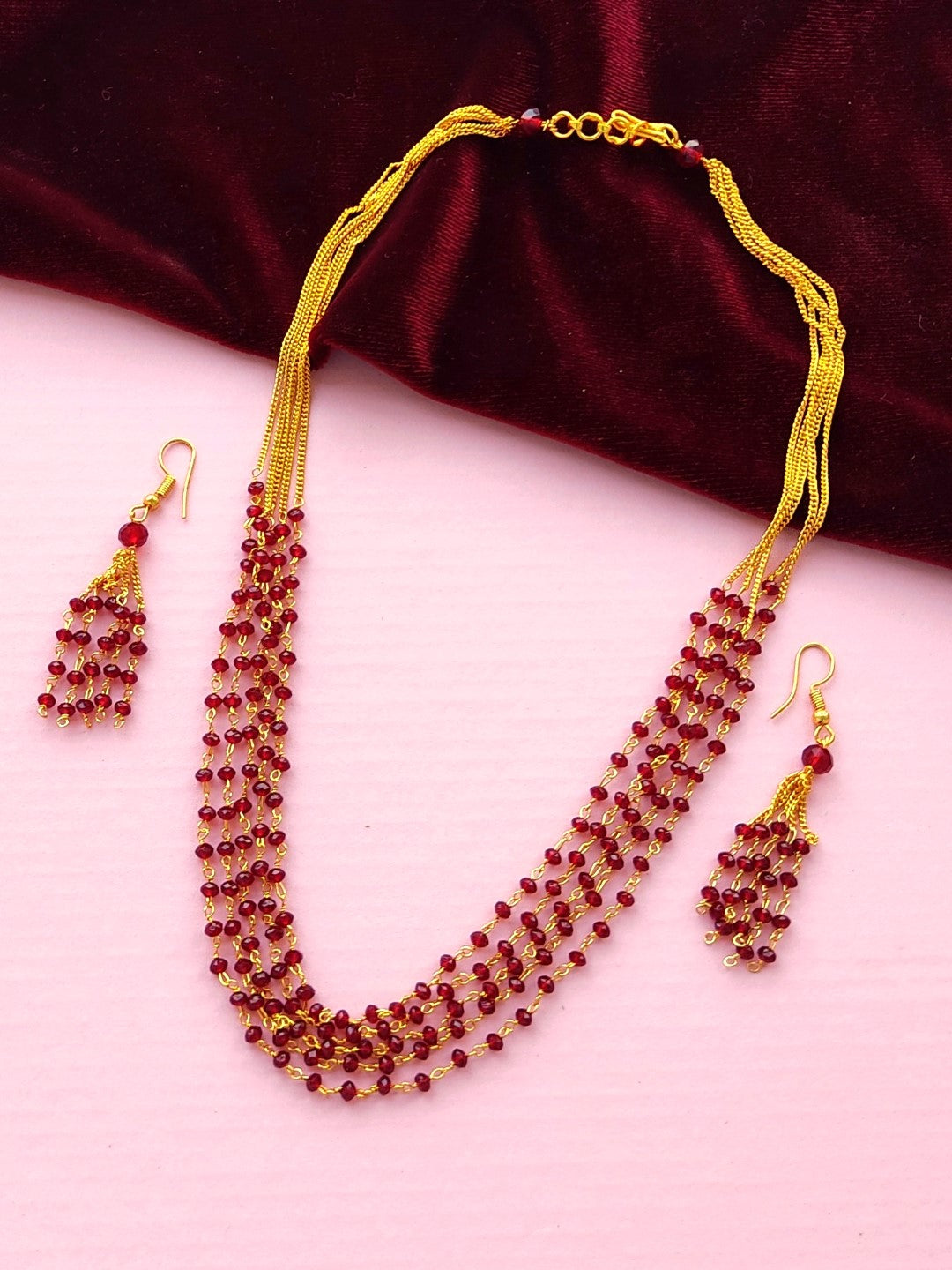 Dark Red beaded necklace set for women