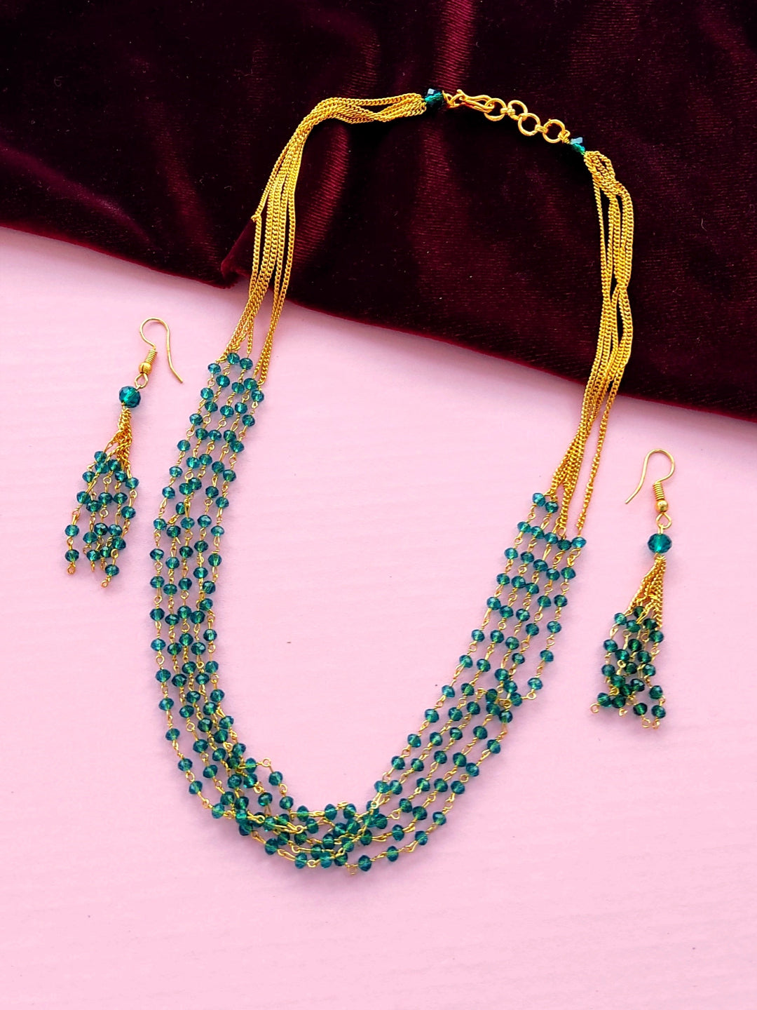 sea green beads layered necklace set for women