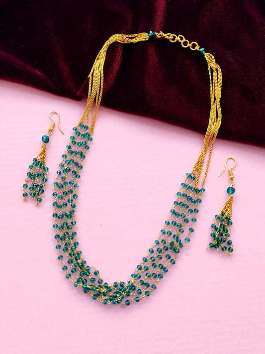 sea green beads layered necklace set for women