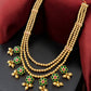 Gold plated layered necklace with green stones