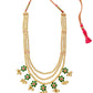 Gold plated layered necklace with green stones