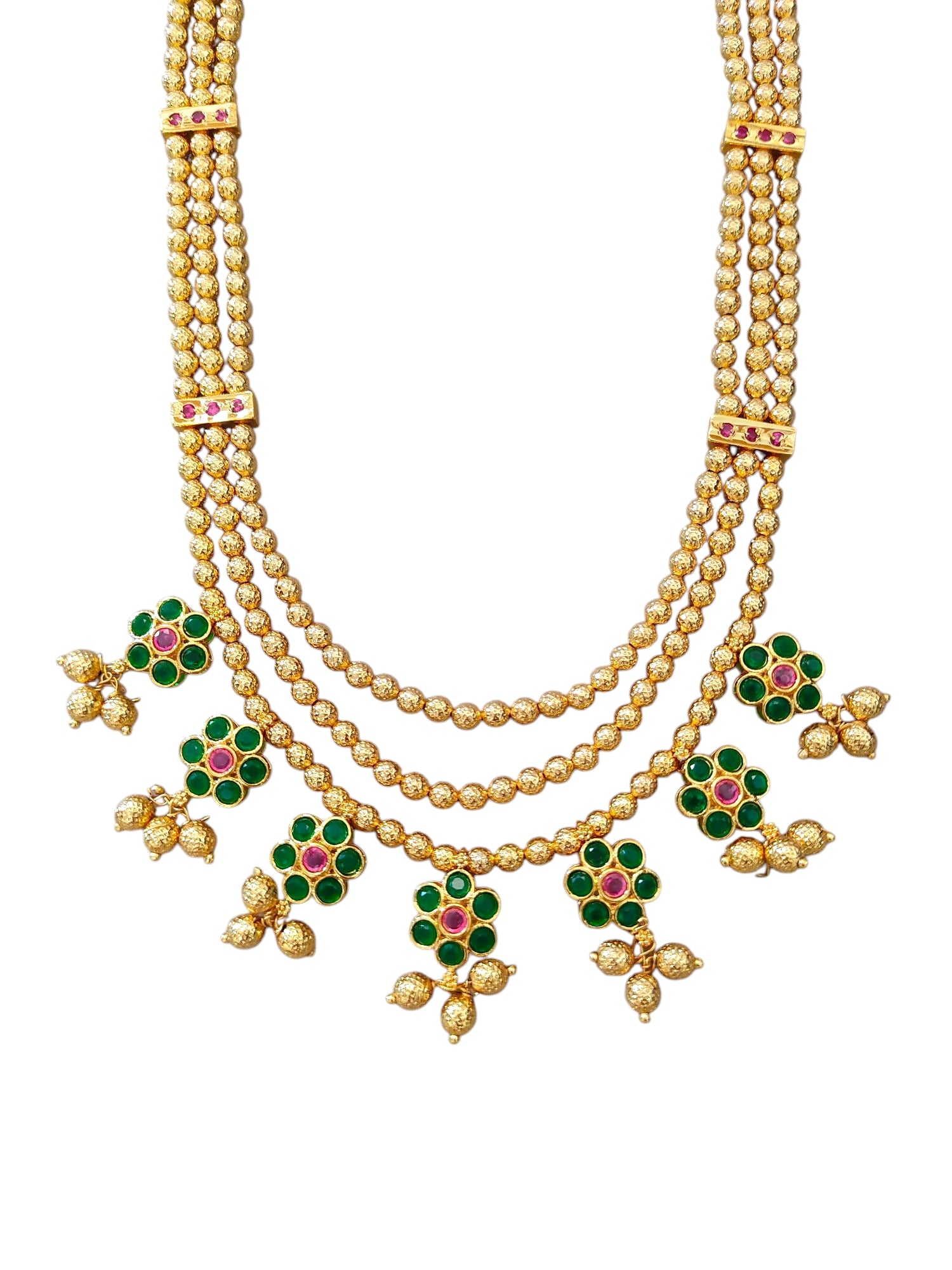Gold plated layered necklace with green stones