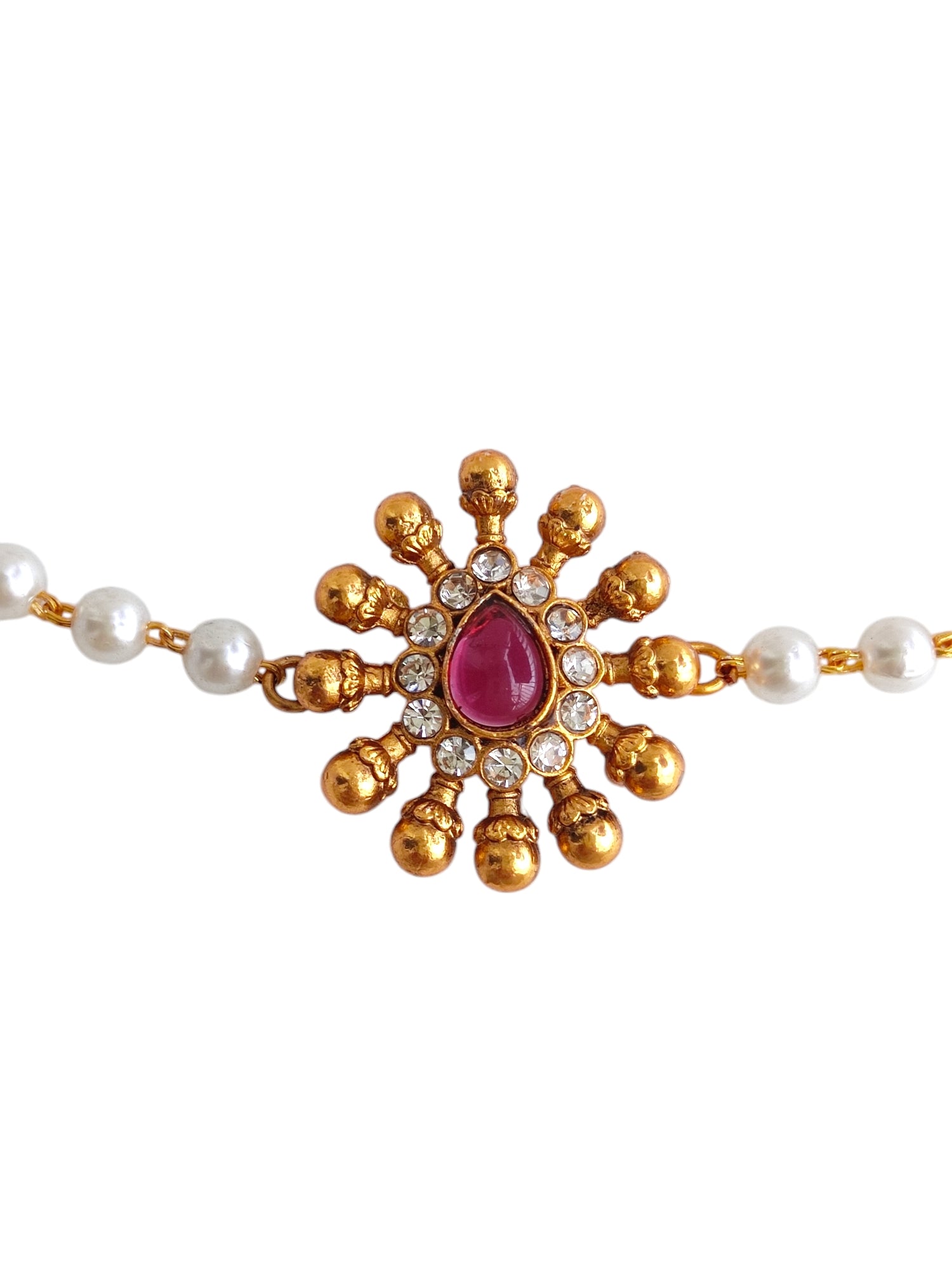 Pearl Necklace set with red stone