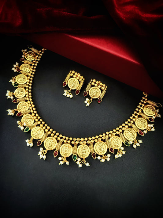 traditional antique kaasu coin design necklace set for women