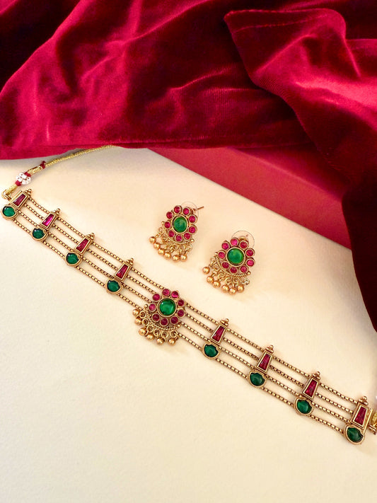 Red Green Traditional Choker Set for Women Online