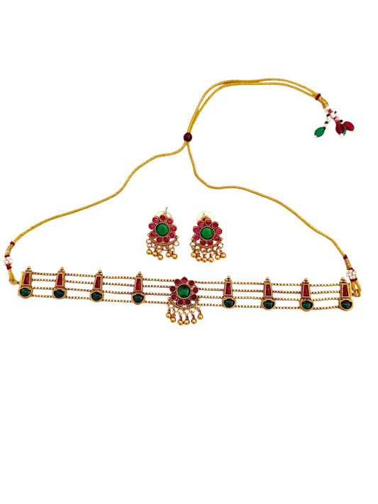 Red Green Traditional Choker Set for Women Online