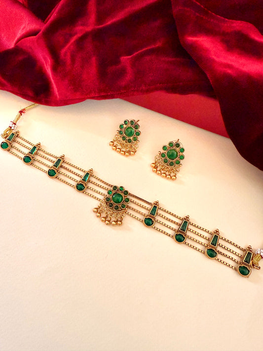 Green stone choker set for women online