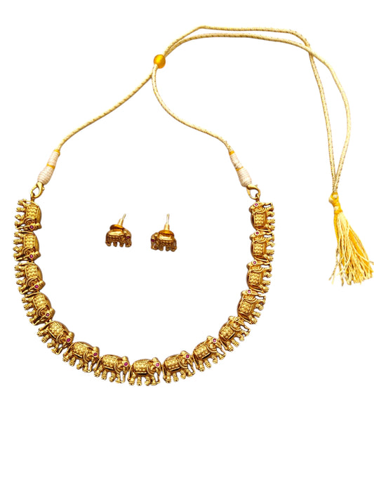 Gold-plated elephant design necklace set for women online