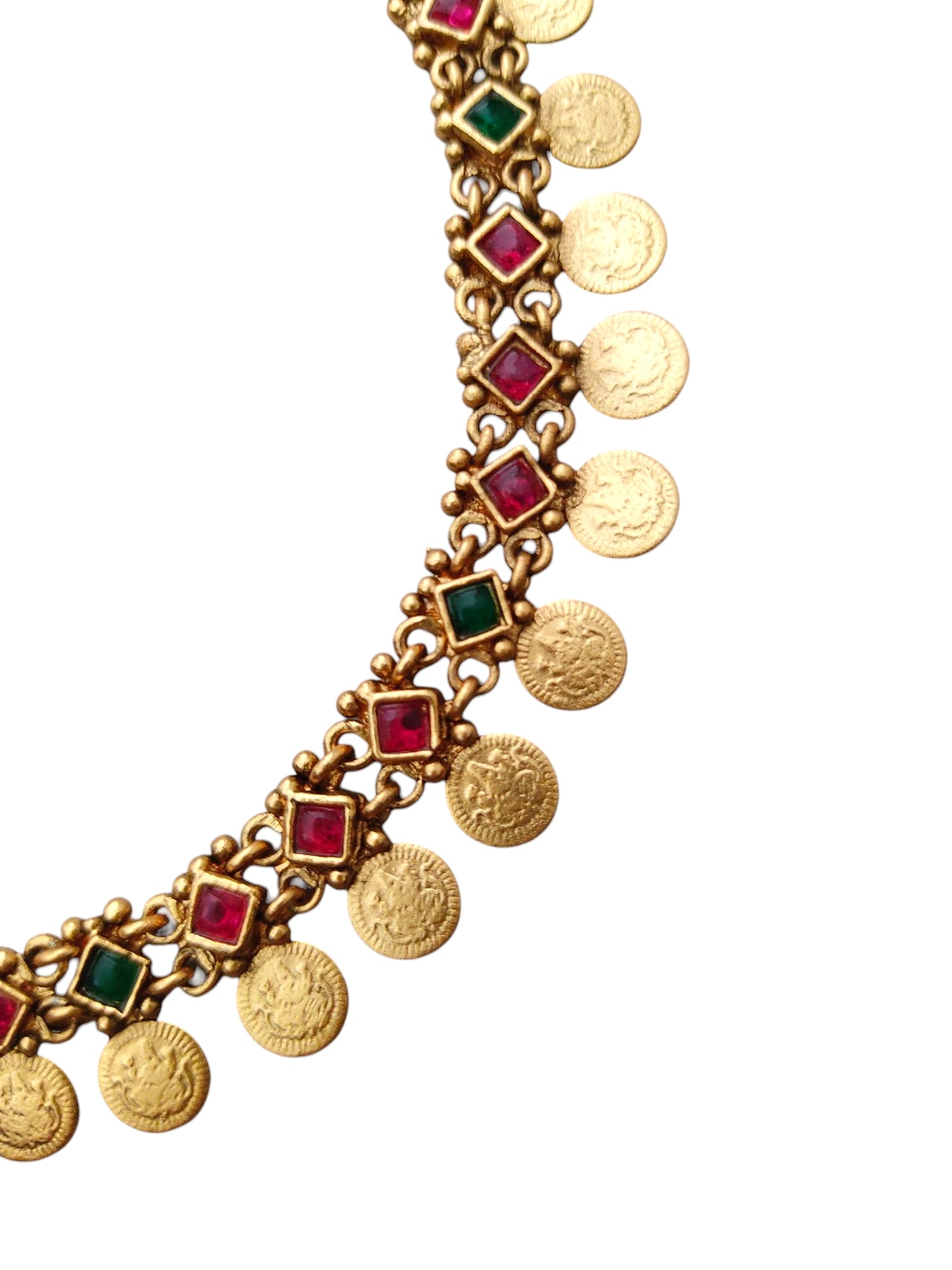 Gold-plated red & green stone studded necklace set for women online
