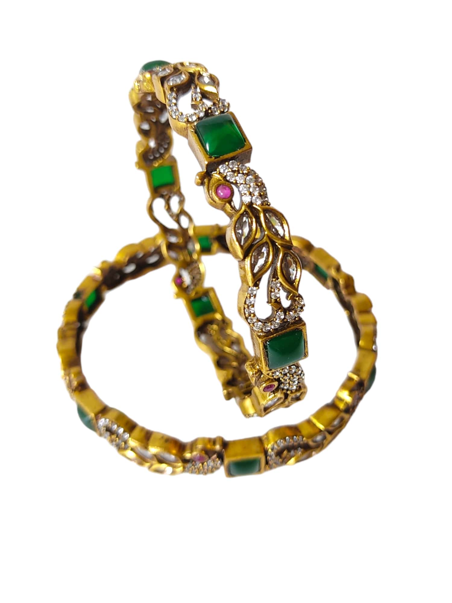 victorian bangles with white stones and parrot design 