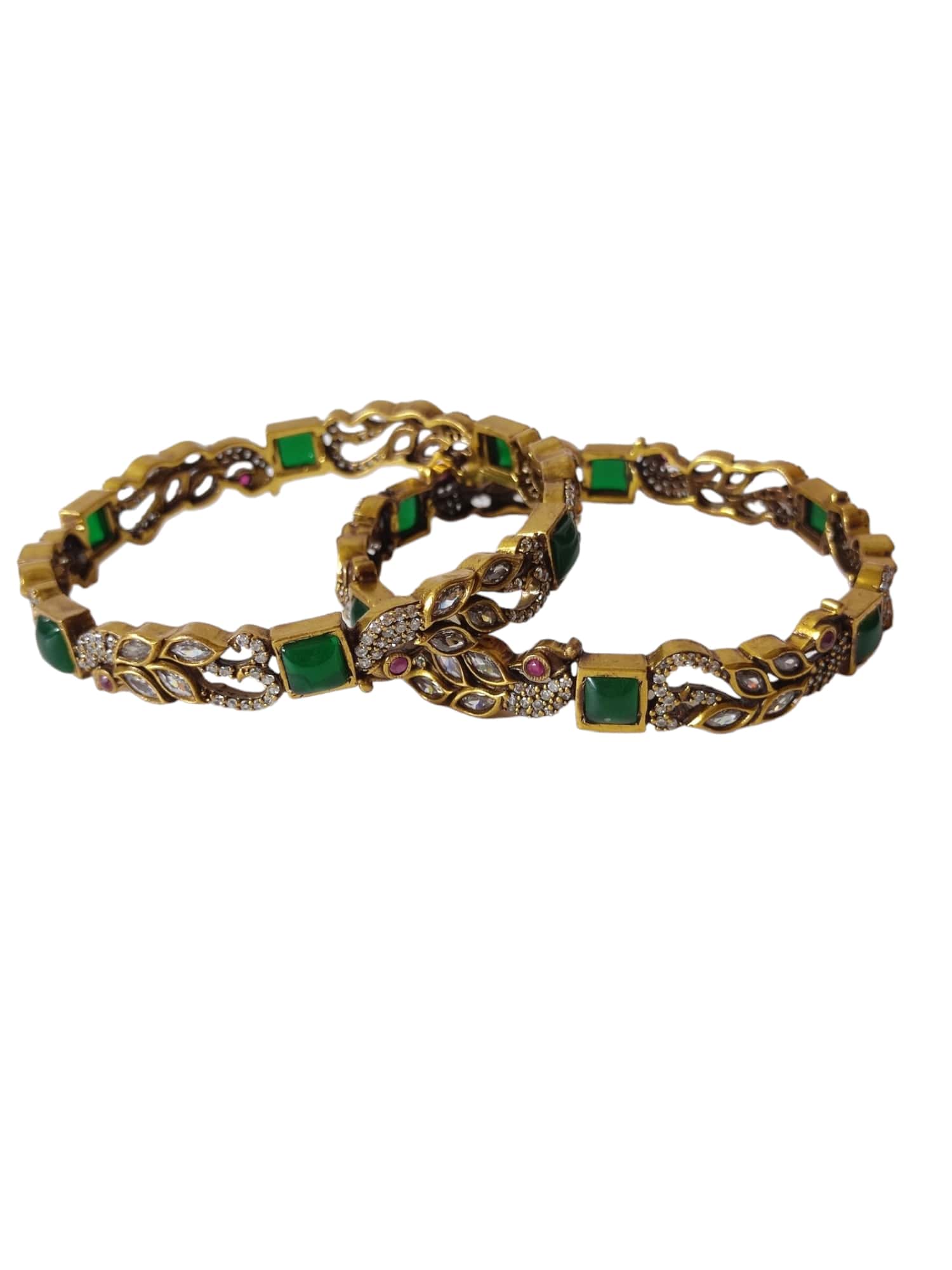 victorian bangles with white stones and parrot design 