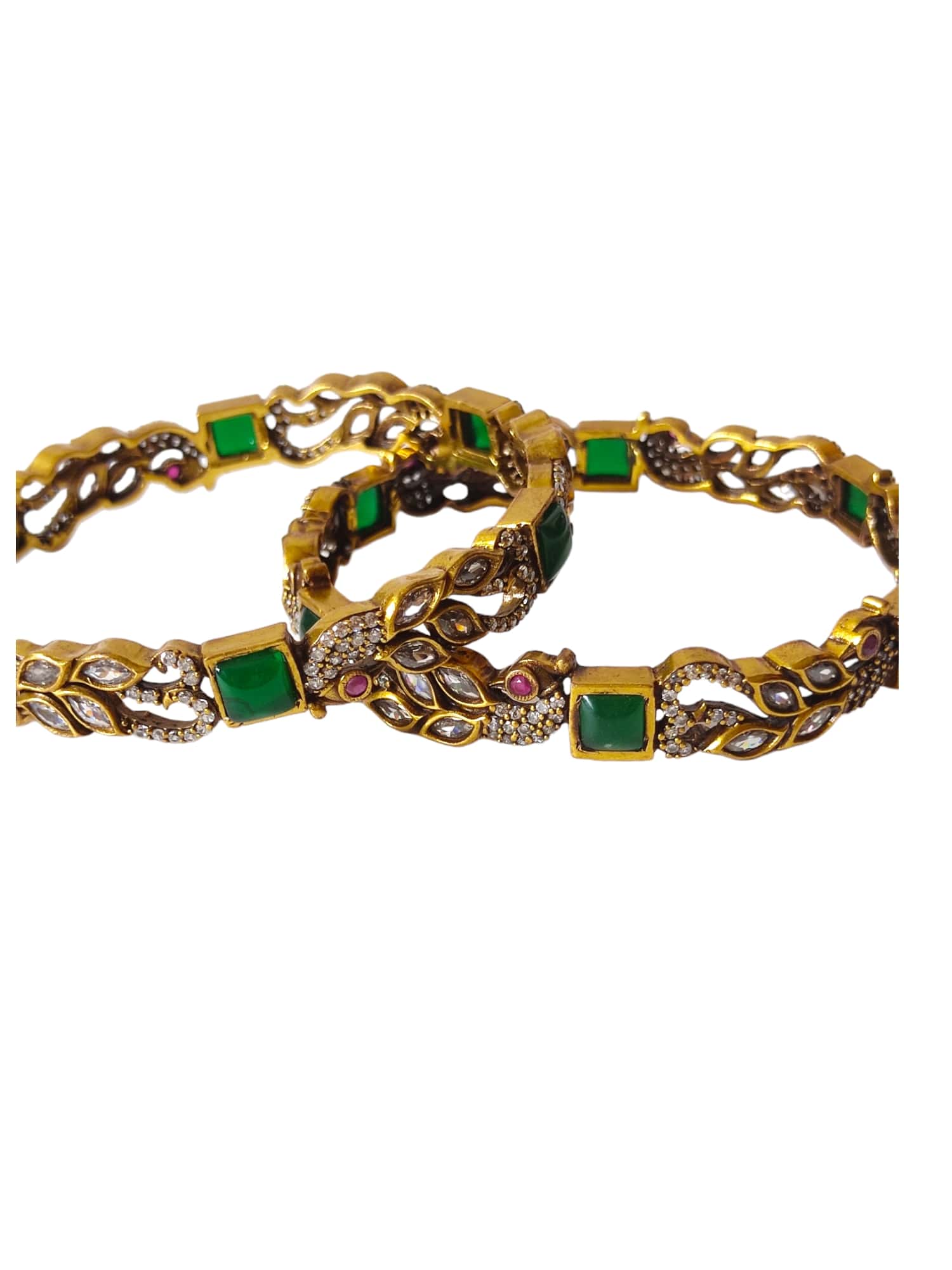 victorian bangles with white stones and parrot design 