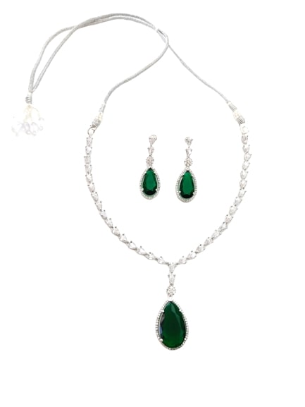 Deepika Padukone's Oscar Awards Inspired Emerald Green Stone Studded Diamond Necklace Set