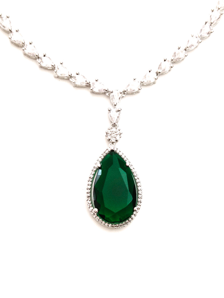 Deepika Padukone's Oscar Awards Inspired Emerald Green Stone Studded Diamond Necklace Set