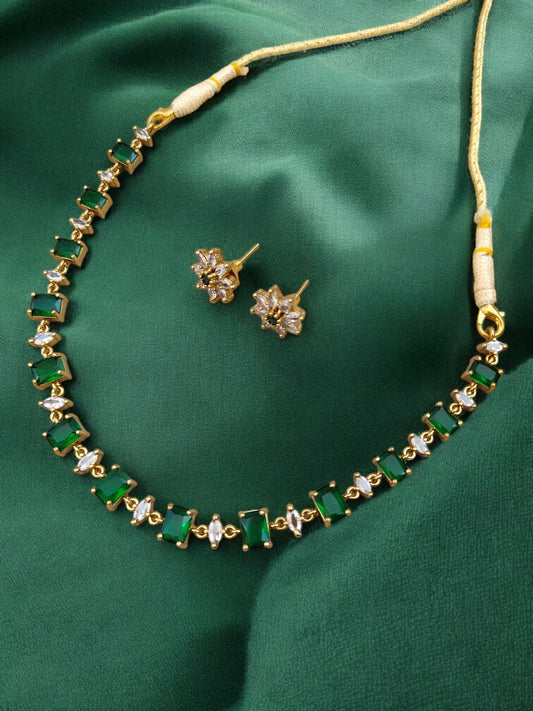 Green Stone Diamond necklace set for women and girls online