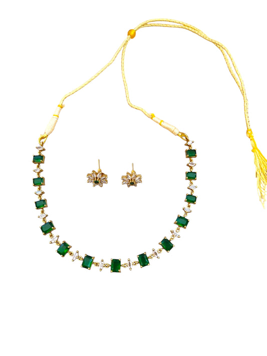 Green Stone Diamond necklace set for women and girls online