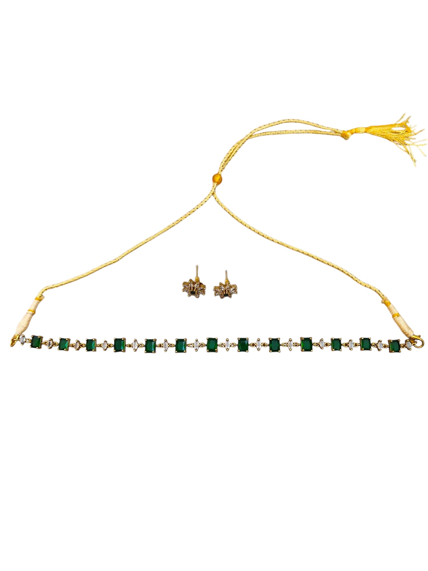 Green Stone Diamond necklace set for women and girls online