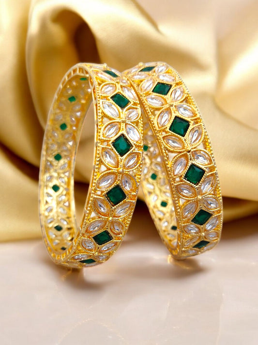kundan bangles with green stones