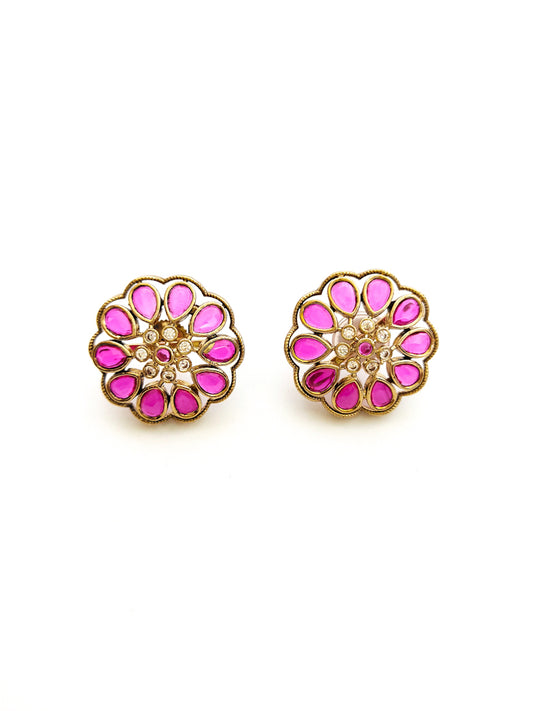 Red stone kundan earring studs