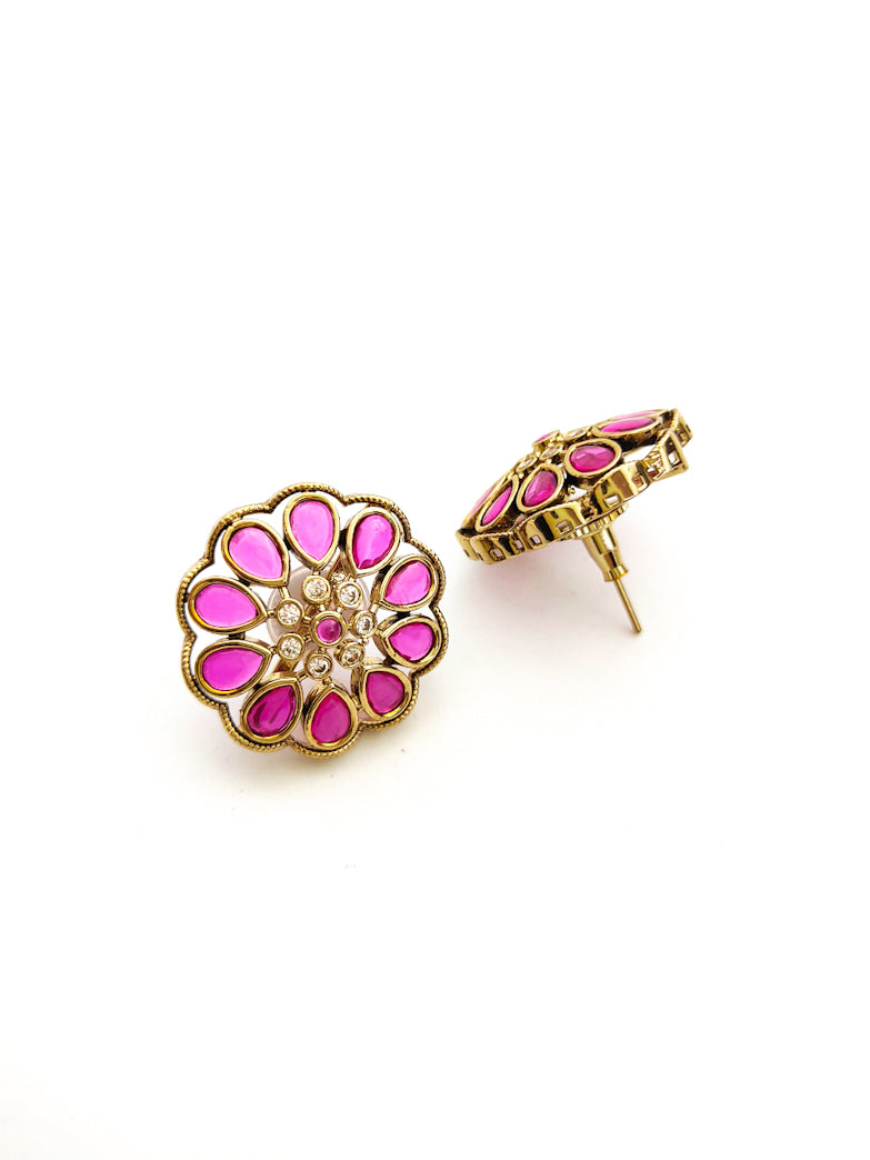 Red stone kundan earring studs