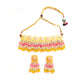 Pastel Yellow meenakari choker set with pink beads