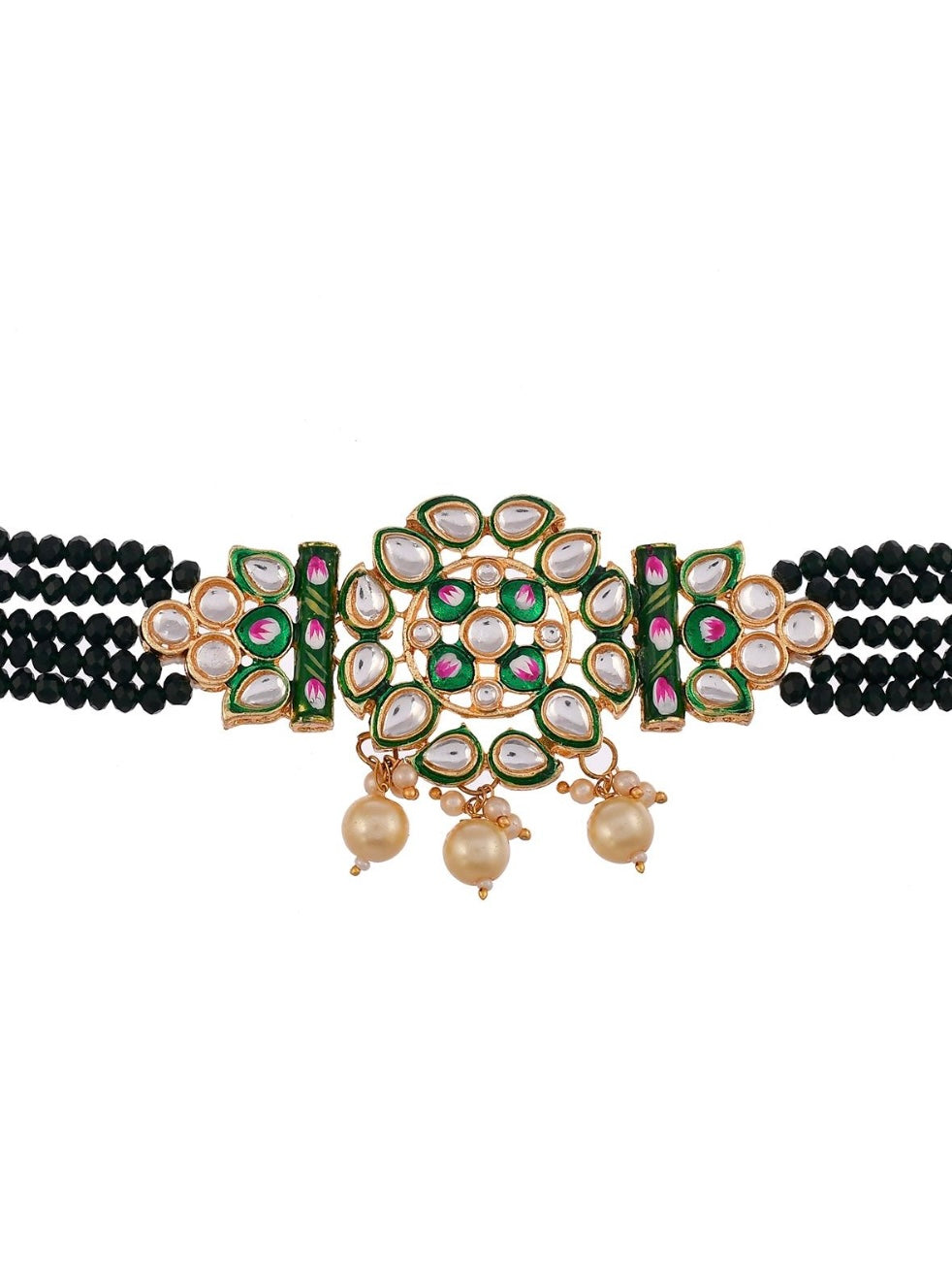 green beads choker set with pearls for women