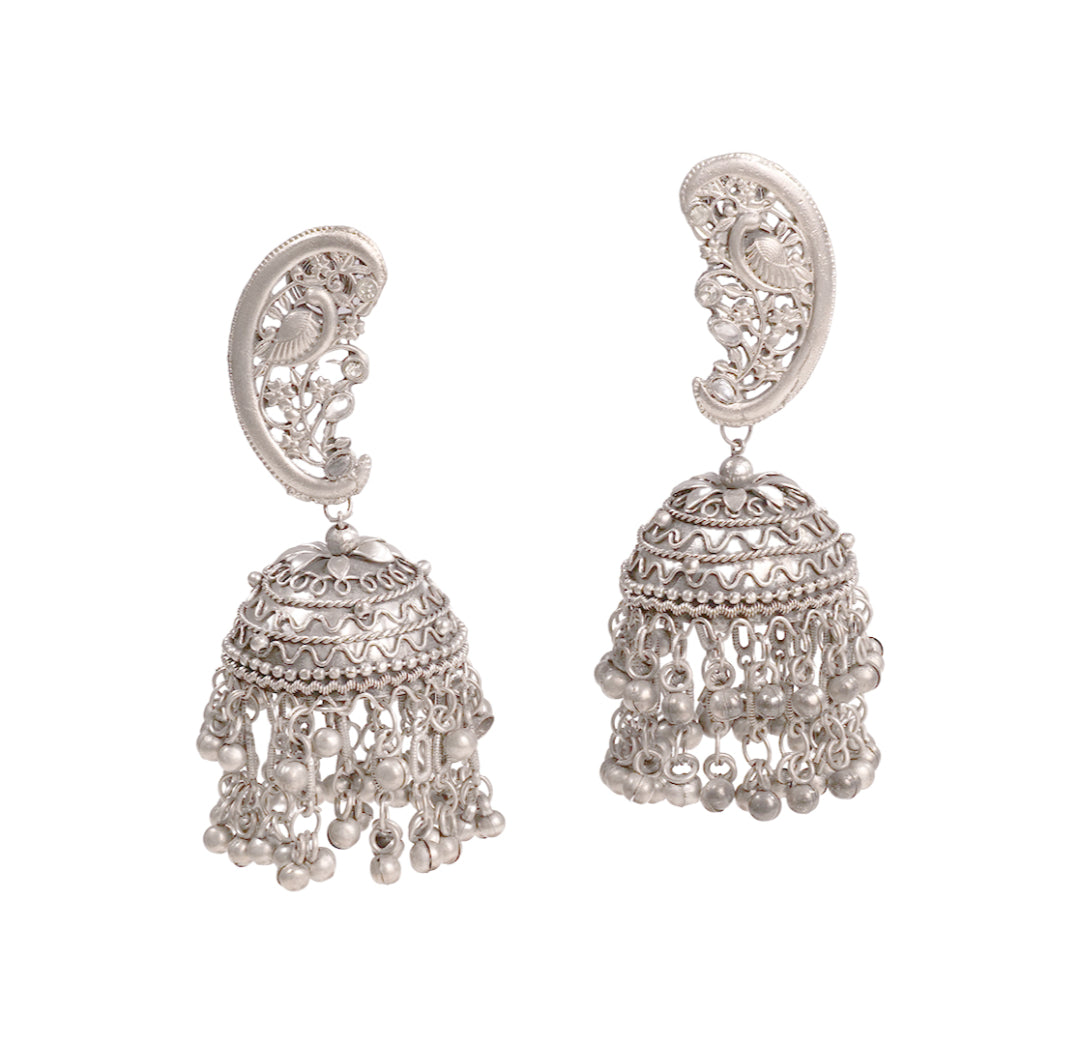 big oversized oxidised jhumka earrings