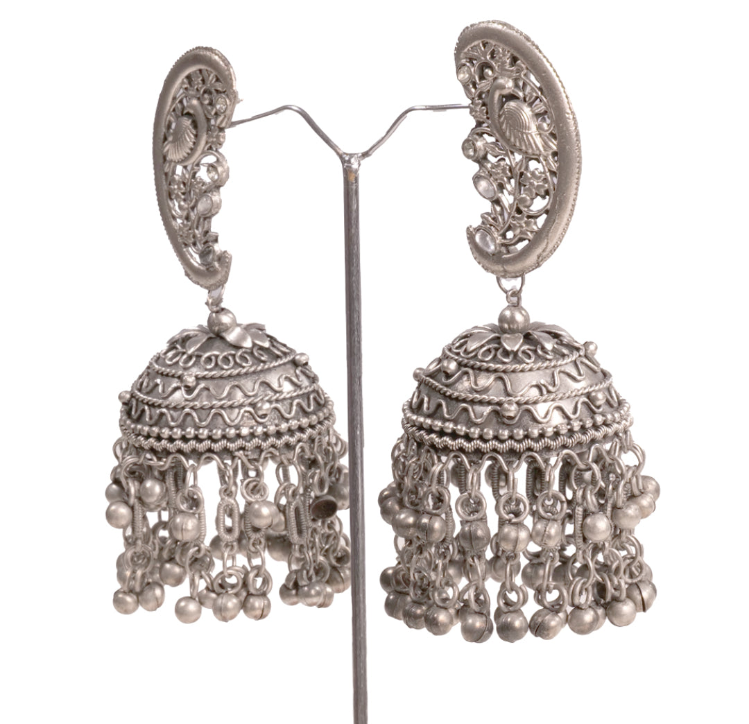 big oversized oxidised jhumka earrings