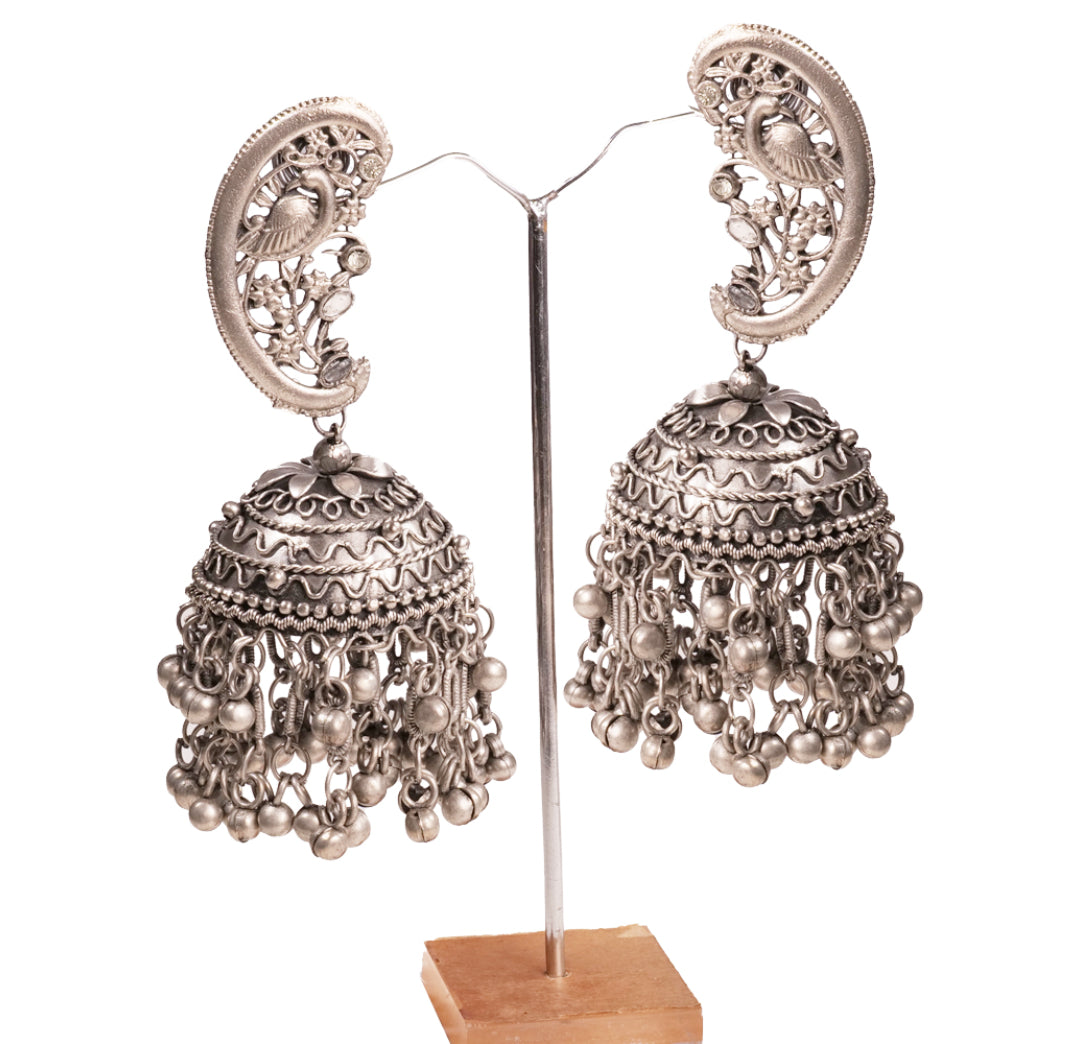 big oversized oxidised jhumka earrings
