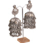 big oversized oxidised jhumka earrings with kundan stones