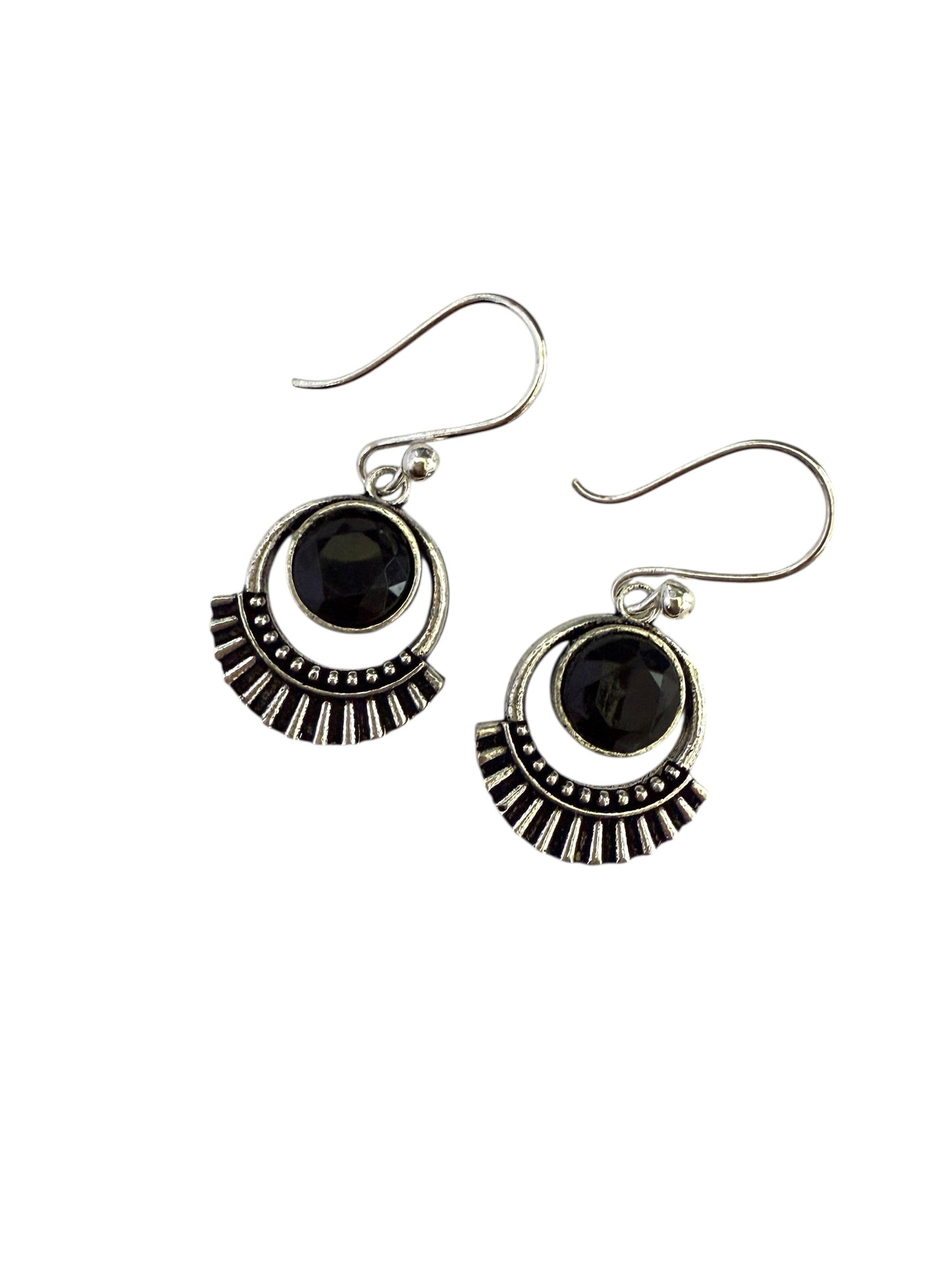 Silver-plated Oxidised Drop Earrings with Black Stone for girls and women