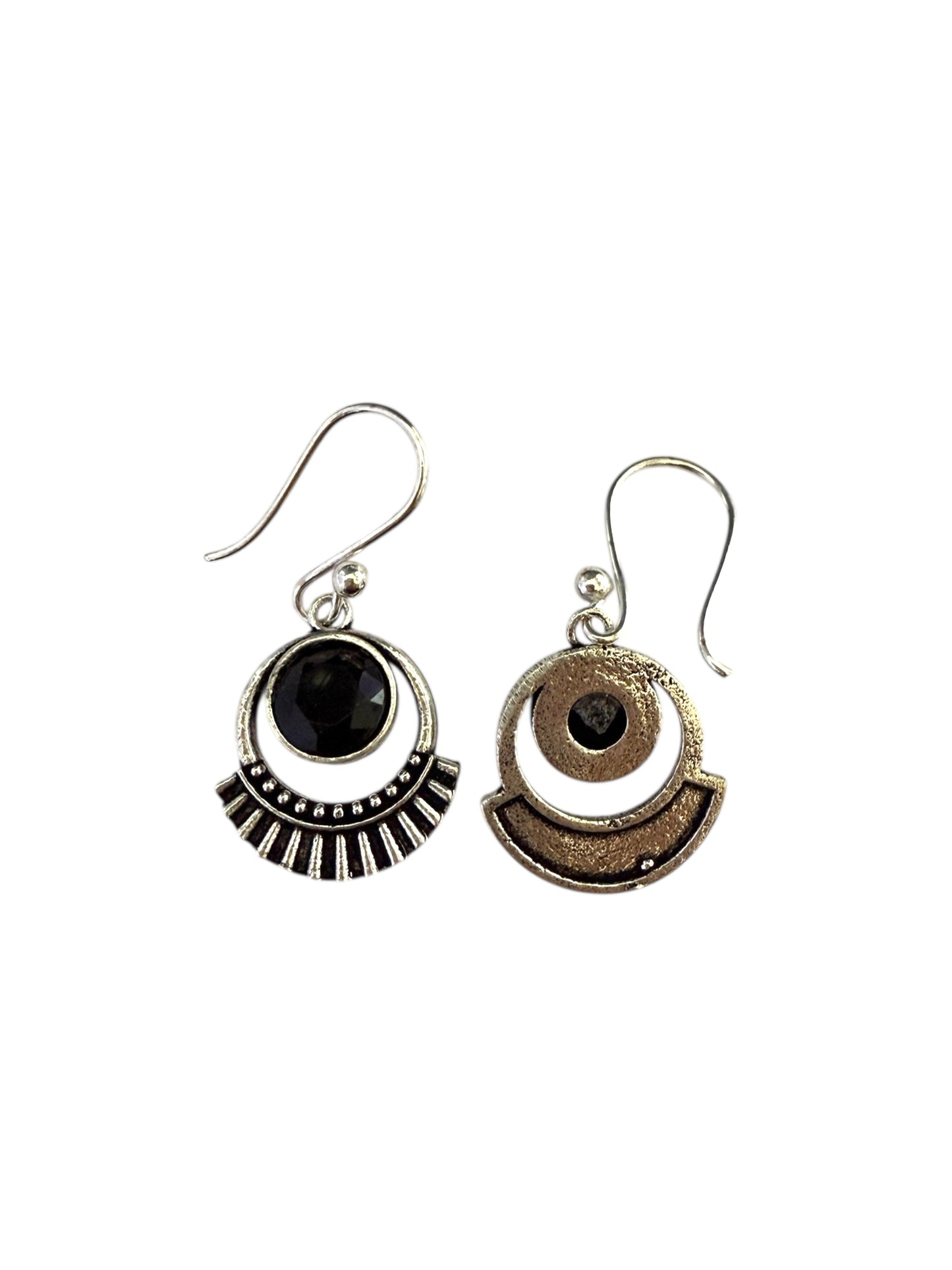 Silver-plated Oxidised Drop Earrings with Black Stone for girls and women