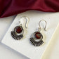 Silver-plated Oxidised Drop Earrings with Deep Red Stone