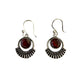 Silver-plated Oxidised Drop Earrings with Deep Red Stone