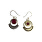 Silver-plated Oxidised Drop Earrings with Deep Red Stone