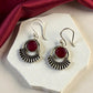 Silver-plated Oxidised Drop Earrings with Ruby(Deep Pink) Stone
