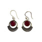 Silver-plated Oxidised Drop Earrings with Ruby(Deep Pink) Stone