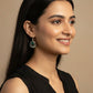 Silver-plated Oxidised Drop Earrings with Green Stone