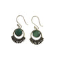 Silver-plated Oxidised Drop Earrings with Jade Green Stone