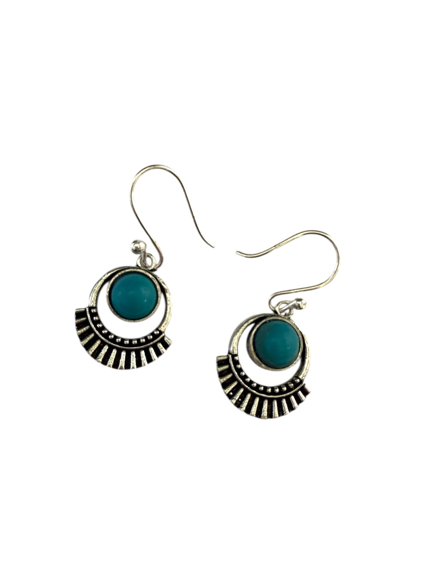 Silver-plated Oxidised Drop Earrings with Turquoise Blue Stone