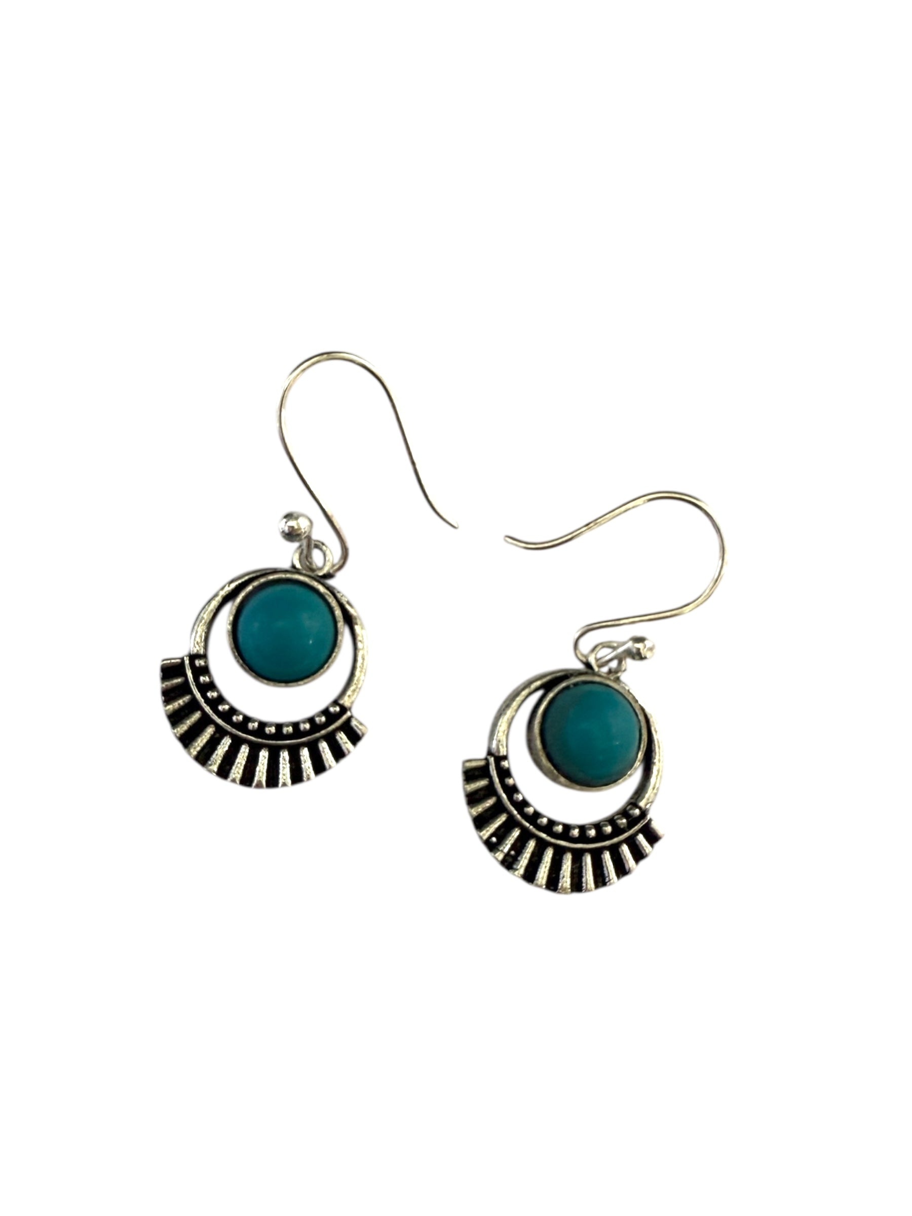 Silver-plated Oxidised Drop Earrings with Turquoise Blue Stone