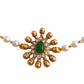 Pearl Necklace with Pendant and Green Stone