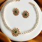 Pearl Necklace with Pendant and Green Stone