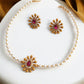 Pearl Necklace set with red stone