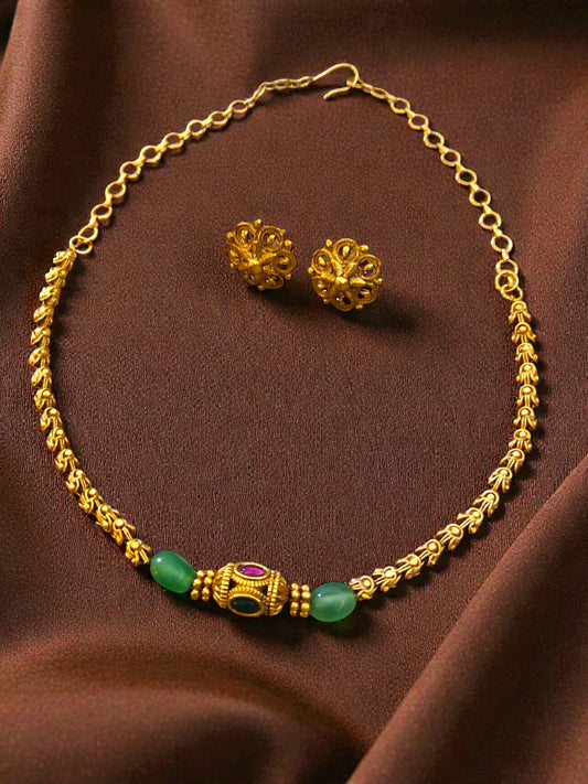 gold plated choker with green beads