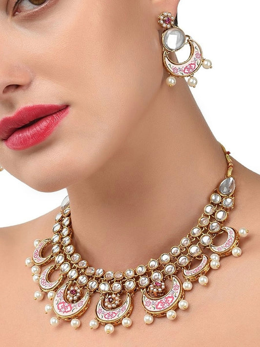 Pink meenakari kundan jewellery set online for women