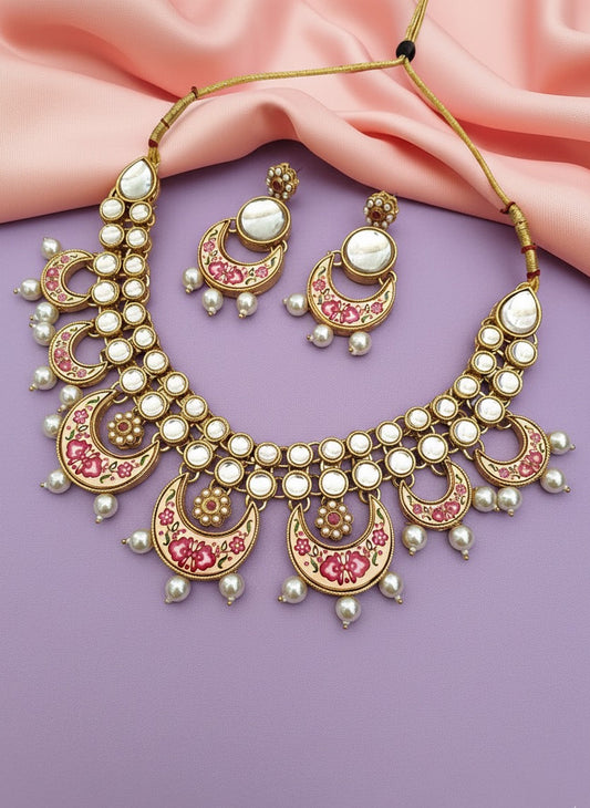 Pink meenakari kundan jewellery set online for women