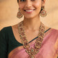 Red & green jadau kemp long necklace with green beads, for brides amd women 