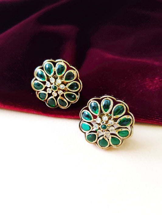 green stone earring studs